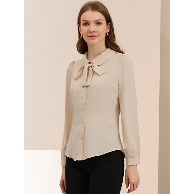 Women's Button Down Shirt Peter Pan Collar Tie Neck Workwear Blouses