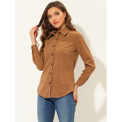 Women's Corduroy Shirts Casual Long Sleeve Button Down Blouse Top