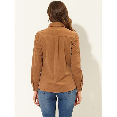 Women's Corduroy Shirts Casual Long Sleeve Button Down Blouse Top