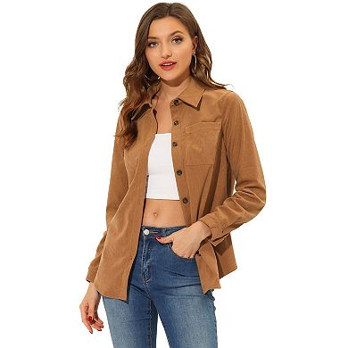 Women's Corduroy Shirts Casual Long Sleeve Button Down Blouse Top