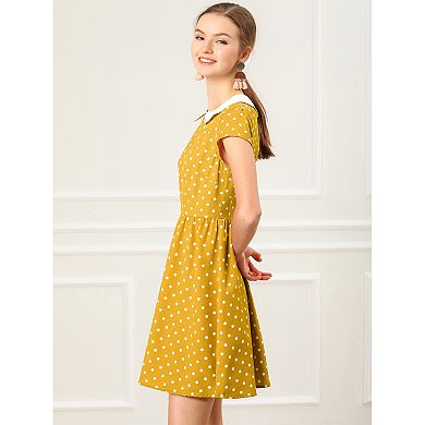 Women's  Peter Pan Collar Above Knee Hidden Zipper Back A-line Dress