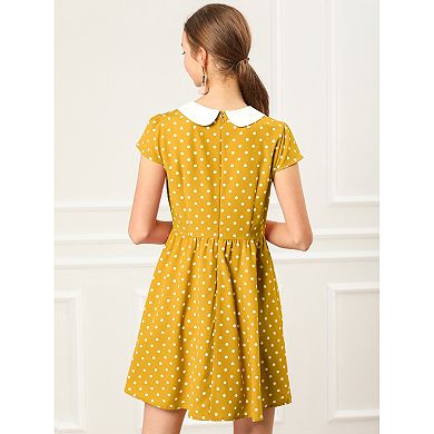 Women's  Peter Pan Collar Above Knee Hidden Zipper Back A-line Dress