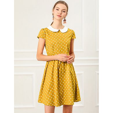 Women's  Peter Pan Collar Above Knee Hidden Zipper Back A-line Dress