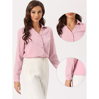 V Neck Blouse For Women's Lapel Collar Mesh Panel Lantern Sleeve Elegant Office Work Shirt