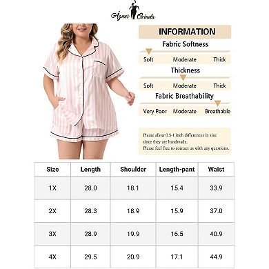Plus Size Pajamas Set For Women Single Breasted Stars Short Sleeve Sleepwear