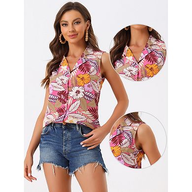 Hawaiian Shirt For Women's Tropical Floral Button Down Blouse