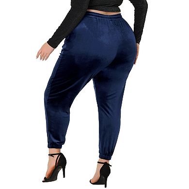 Women's Plus Size Elastic Waist Self Tie Fall Velet Pants