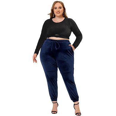 Women's Plus Size Elastic Waist Self Tie Fall Velet Pants