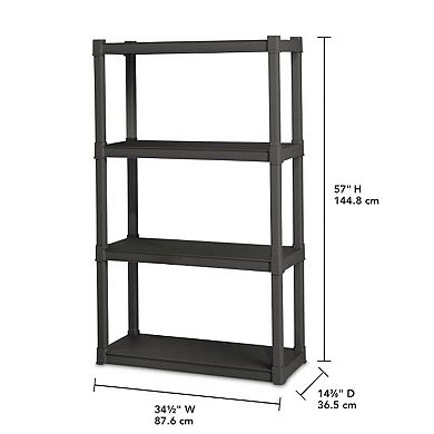 Sterilite Plastic Indoor Outdoor 4 Shelf Durable Shelving Unit, Gray, 2 Pack