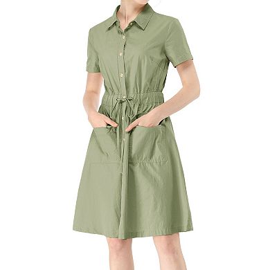 Women's Fit And Flare Collar Pocket Elastic Waist Mini Dress