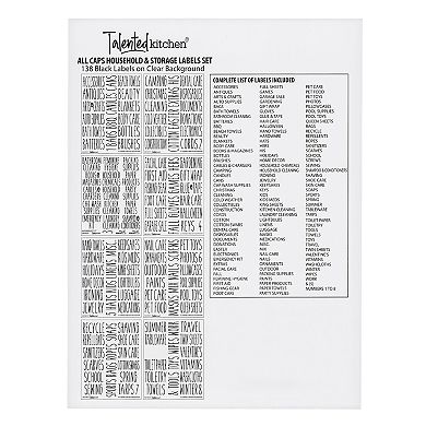 Talented Kitchen 138 Household & Storage Organization Labels. All Caps Black Preprinted Labels. Black on Clear Stickers. Bins, Boxes Organization System Labels. Holiday, Home Essential