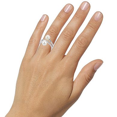 PearLustre by Imperial Sterling Silver Double Freshwater Cultured Pearl & Lab-Created White Sapphire Ring