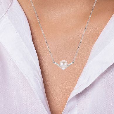 PearLustre by Imperial Sterling Silver Freshwater Cultured Pearl & Lab-Created White Sapphire V Necklace