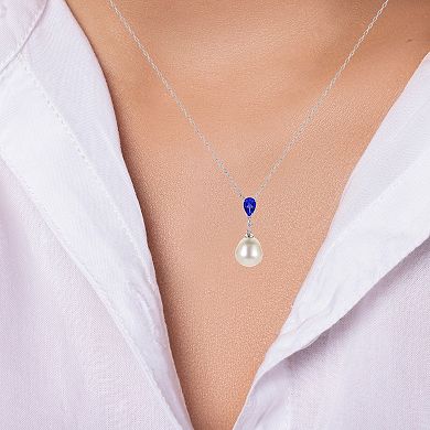 PearLustre by Imperial Sterling Silver Freshwater Cultured Pearl & Lab-Created Blue & White Sapphires Pendant Necklace