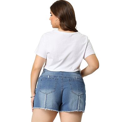 Women's Plus Size Jean Short Frayed Trim Stretched Distressed Denim Shorts