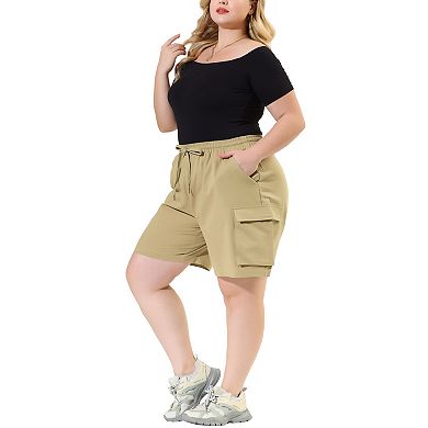 Women's Plus Size Drawstring Elastic Waist Straight Leg Cargo Shorts