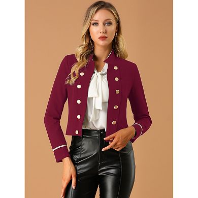 Women's Stand Collar Open Front Button Decor Casual Steampunk Jacket