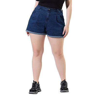 Women's Plus Size Jean Short Zipper Roll Up Hem Stretched Denim Shorts