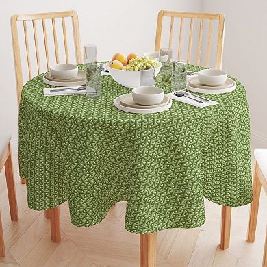 Round Tablecloth, 100% Polyester, 60" Round, Intertwined Green Wicker