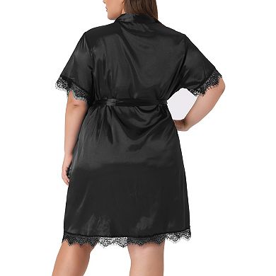 Plus Size Sleep Robe For Women Satin Pocket Tie Nightgown Lounge Sleepwear Robes