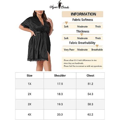 Plus Size Sleep Robe For Women Satin Pocket Tie Nightgown Lounge Sleepwear Robes