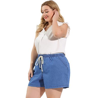 Women's Plus Size Denim Shorts Casual Drawstring Elastic Waist Jean Short Pants