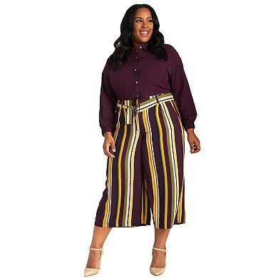 Plus Size Solid Rayon Challis Cropped Button Down Tie Front Shirt