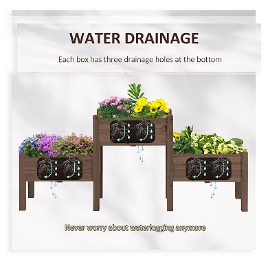Outsunny 73" x 18" x 32" 3 Box Raised Garden Bed w/ Three Elevated Planters, Freestanding Wooden Plant Stand for Vegetables, Herb and Flowers, Coffee