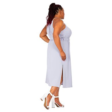 Cadence Women's Plus Size Halter Neck Elegant Flowy Maxi Dress