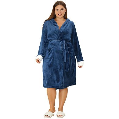 Women's Plus Size Faux Fur Fleece Hood Warm Plush Flannel Nightgown