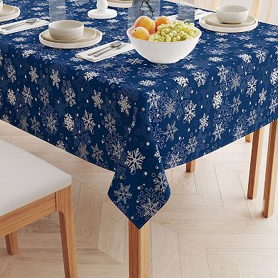 Rectangular Tablecloth, 100% Polyester, 60x84", Winter Blue Snowflakes