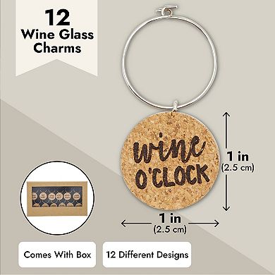 12-pack Funny Wine Charms For Stem Glasses, Cork Drink Marker Tags, 12 Designs
