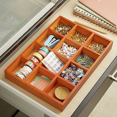 Wooden Drawer Organizer With 12 Compartments, Sorting Tray For Crafts, 13x9x1.5"