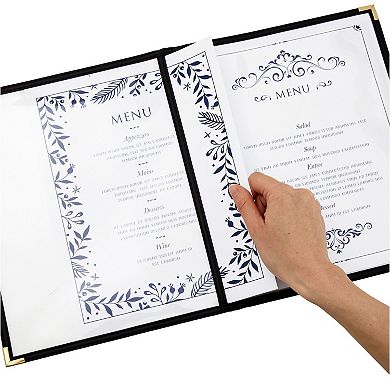 12 Pack 4-View Restaurant Menu Holder, 8.5 x 11 Clear Double Panel Cover Sleeves with Metal Corners, Letter Size