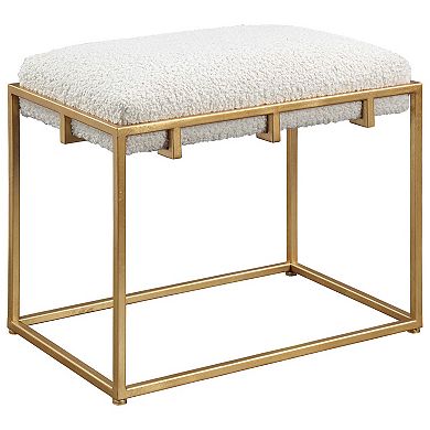 Uttermost Paradox Small Gold & White Faux-Shearling Bench