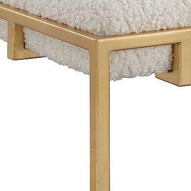 Uttermost Paradox Small Gold & White Faux-Shearling Bench