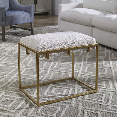 Uttermost Paradox Small Gold & White Faux-Shearling Bench