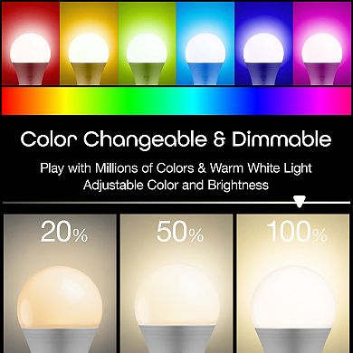 Geeni Prisma 800 60W Color & Warm White Dimmable A21 E26 Smart LED Light Bulb 2-Pack Set