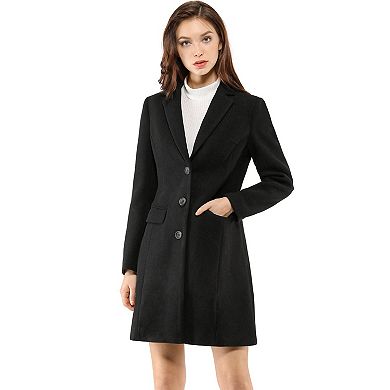 Women's Notched Lapel Long Sleeves Single Breasted Winter Long Coat