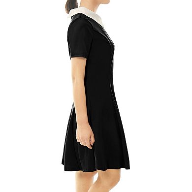 Women's Peter Pan Contrast Collar Short Sleeves Flare Dress