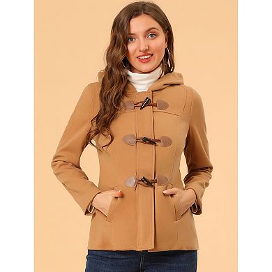 Women's Toggle Duffle Coat Zipper Front Solid Cropped Hooded Coat