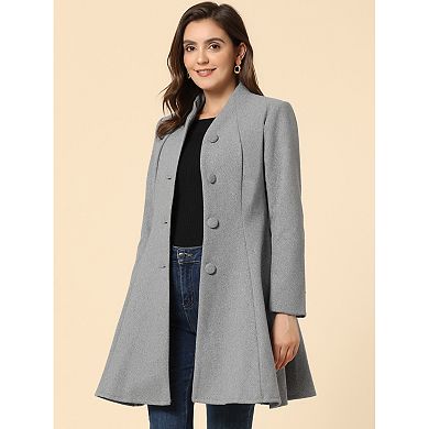 Women's Winter A-Line Long Sleeve Single Breasted Peplum Hem Long Coat