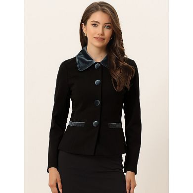 Women's Contrast Turn Down Collar Pocket Single Breasted Winter Peacoat