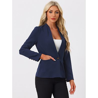 Women's Stand Collar Jacket Buttoned With Pockets Long Sleeve Casual Blazer