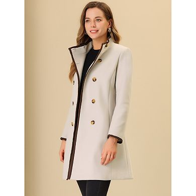 Women's Double Breasted Stand Collar Long Sleeve Winter Long Trenchcoat