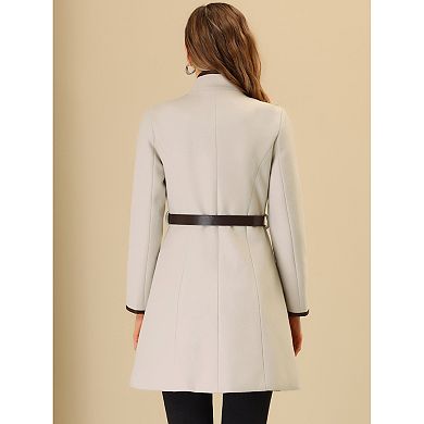 Women's Double Breasted Stand Collar Long Sleeve Winter Long Trenchcoat