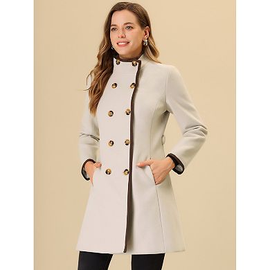 Women's Double Breasted Stand Collar Long Sleeve Winter Long Trenchcoat