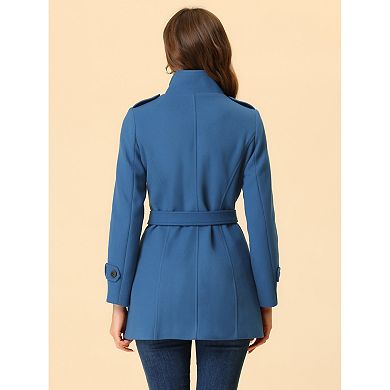 Women's Stand Collar Double Breasted Mid Length Winter Trenchcoat