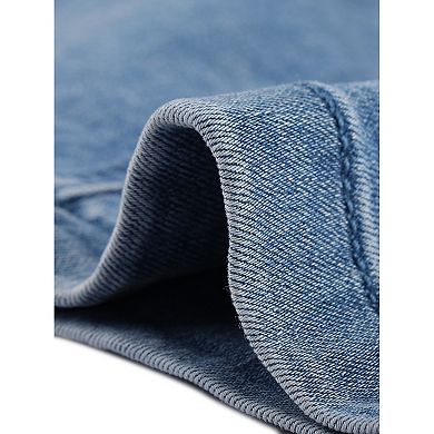 Denim Crop Jacket For Women's Round Neck 3/4 Sleeves Frayed Casual Jean Jacket