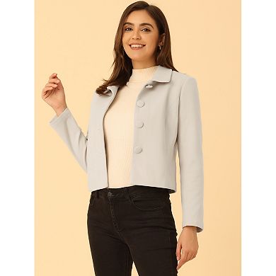 Women's Elegant Button Down Point Collar Short Bomber Jacket